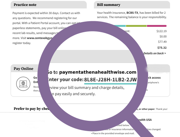 Payment.athenahealth.com Statement code location